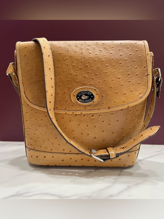 Dooney & Bourke Handbags - Vintage Dooney & Bourke Ostrich Embossed Leather Large Flap Bag Crossbody Strap